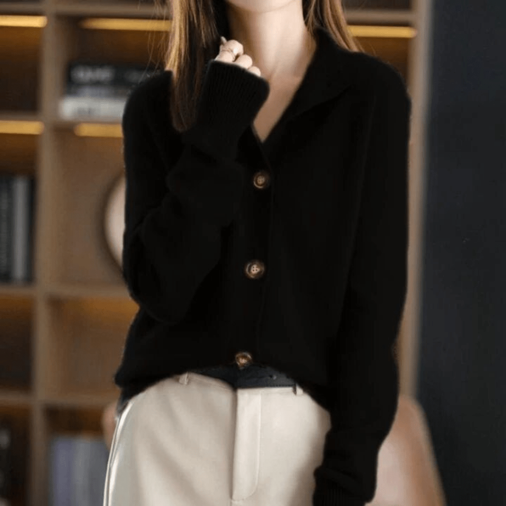 Seraphine | Women's Button Up Mock Neck Cardigan - Beige - Image 6