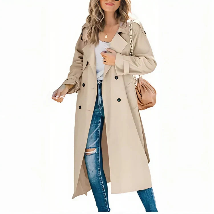 Seraphine | Women's Double Breasted Long Trench Coat - Beige - Image 1