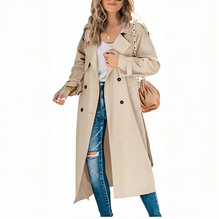Seraphine | Women's Double Breasted Long Trench Coat - Beige - Image 1