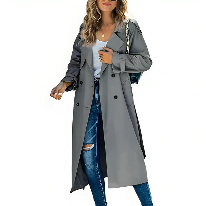 Seraphine | Women's Double Breasted Long Trench Coat - Beige - Image 2