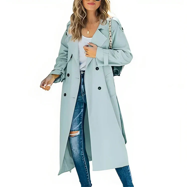 Seraphine | Women's Double Breasted Long Trench Coat - Beige - Image 3