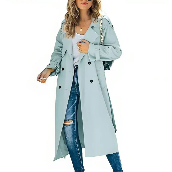 Seraphine | Women's Double Breasted Long Trench Coat - Beige - Image 3