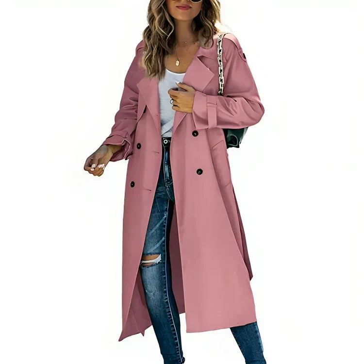 Seraphine | Women's Double Breasted Long Trench Coat - Beige - Image 4