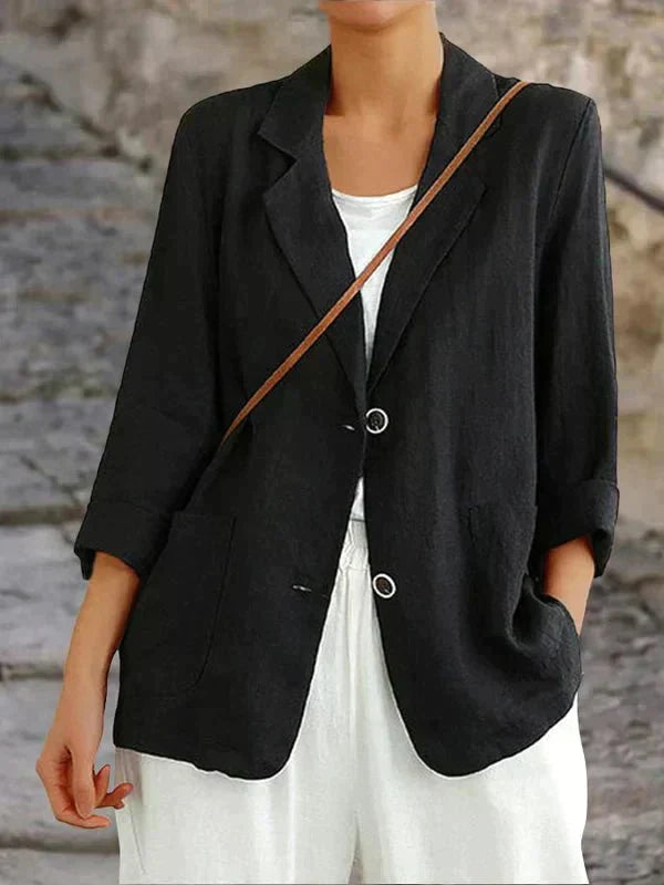 Seraphine | Women's Oversized Button Front Blazer - Black - Image 2