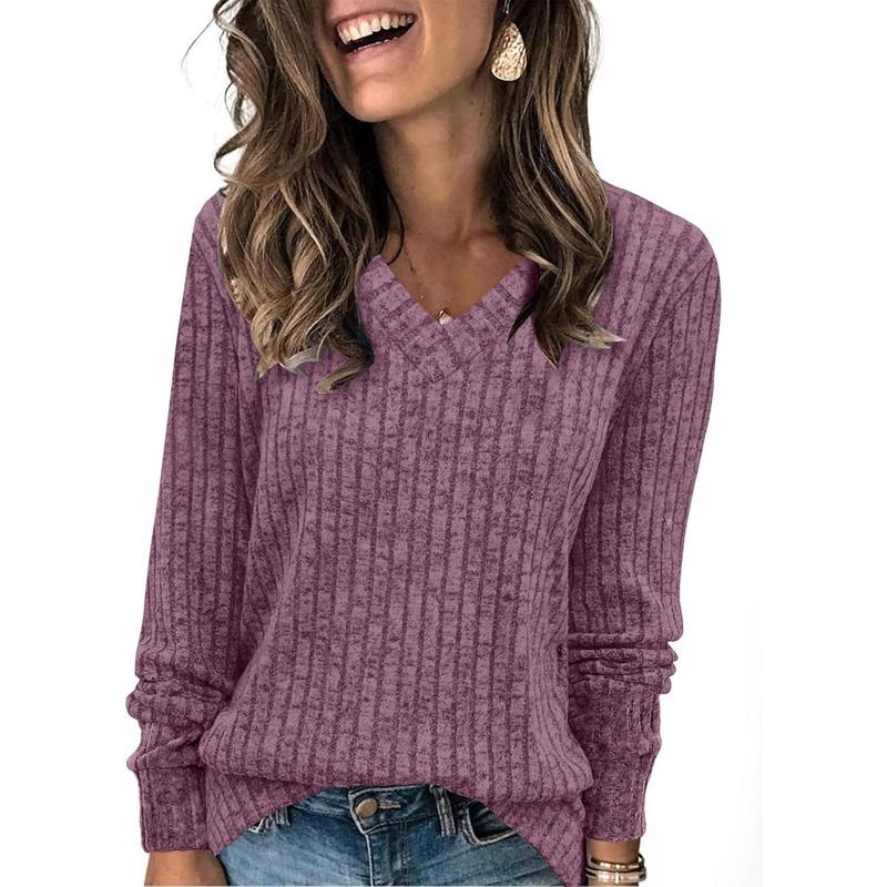 Seraphine | Women's V Neck Ribbed Oversized Sweater - Purple - Image 1
