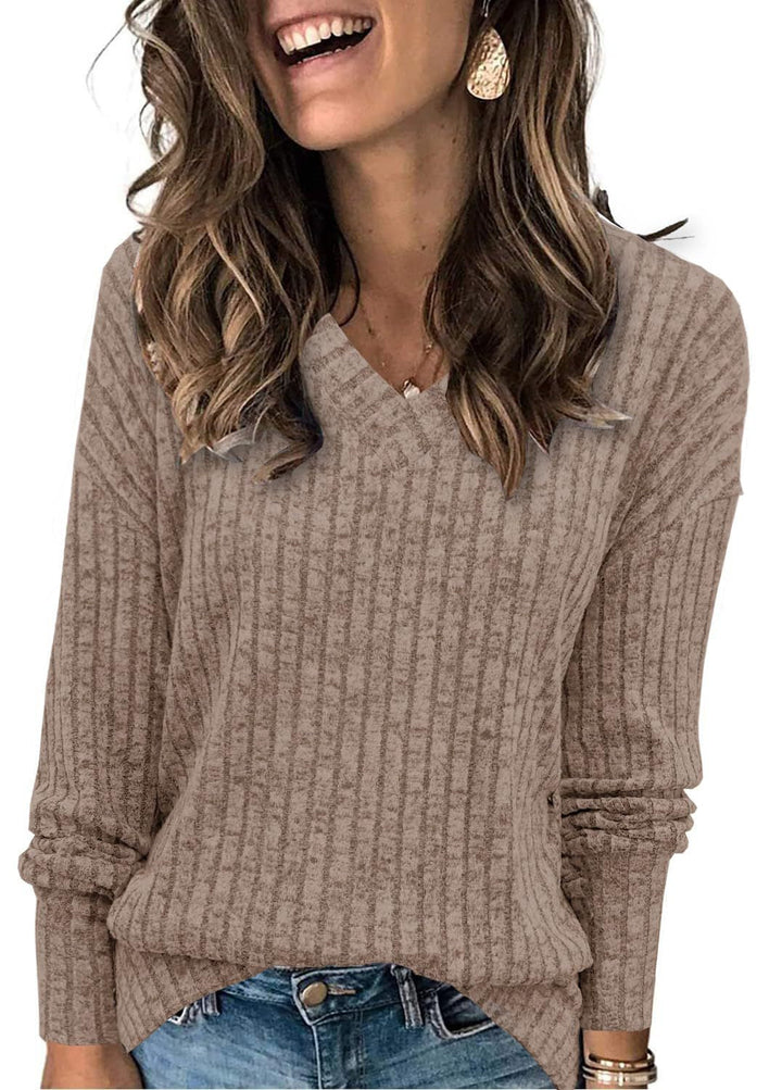 Seraphine | Women's V Neck Ribbed Oversized Sweater - Purple - Image 9