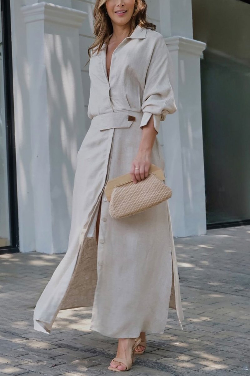 Seren | Women's Long Sleeve Maxi Dress - Champagne - Image 1