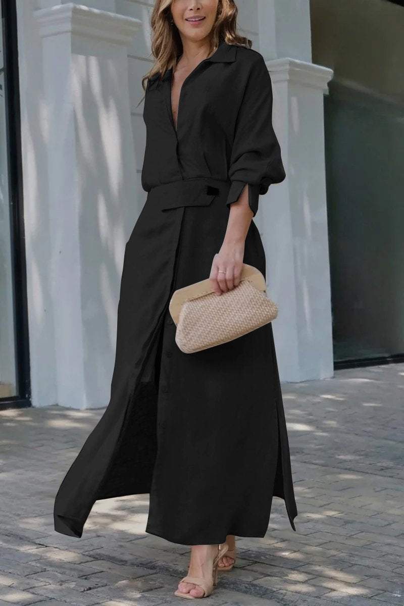 Seren | Women's Long Sleeve Maxi Dress - Champagne - Image 4