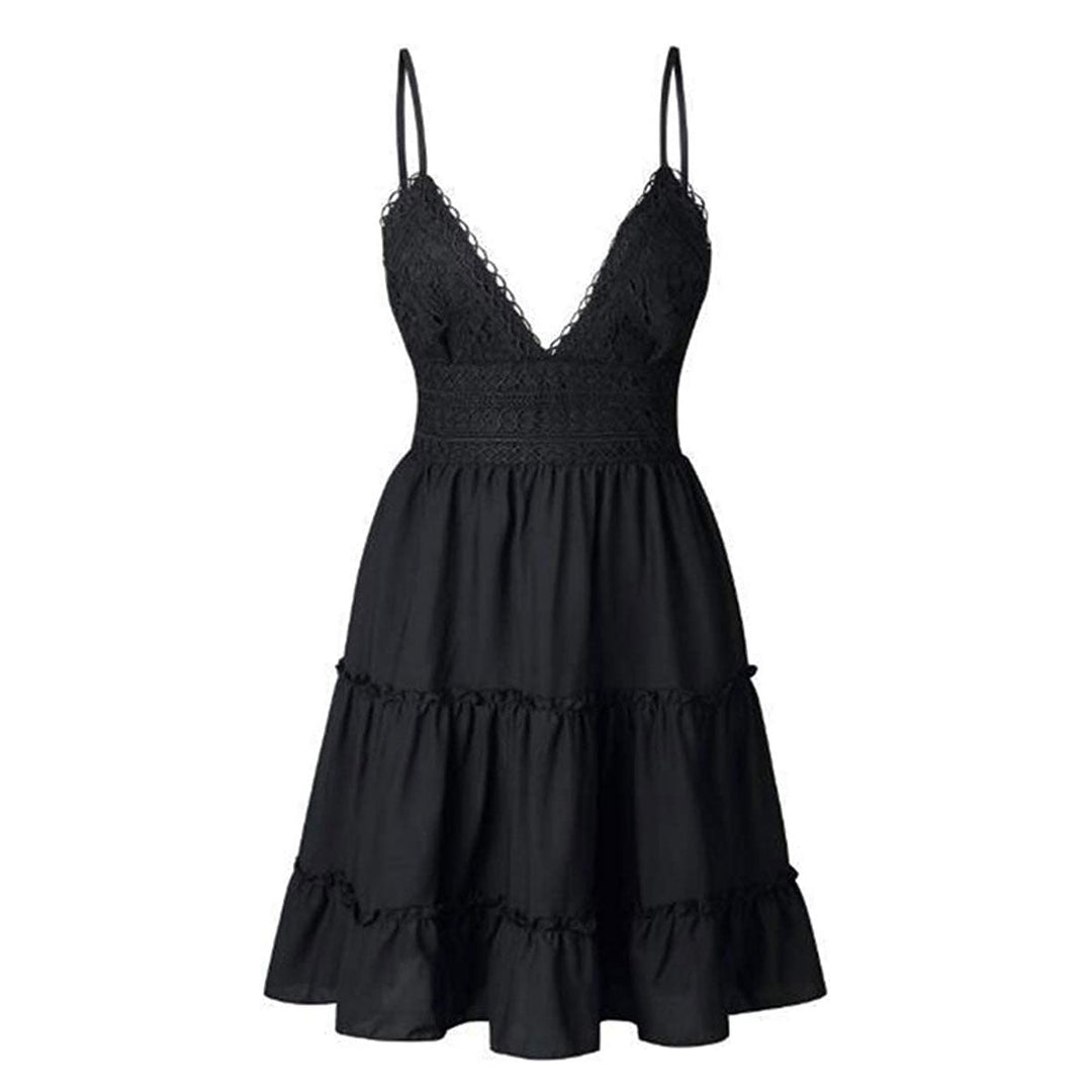 Serindelle | Women's Mini Dress Lace Bodice Tiered - Black - Image 1