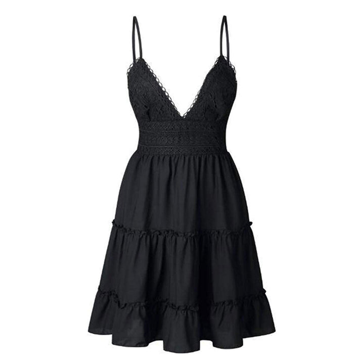 Serindelle | Women's Mini Dress Lace Bodice Tiered - Black - Image 1