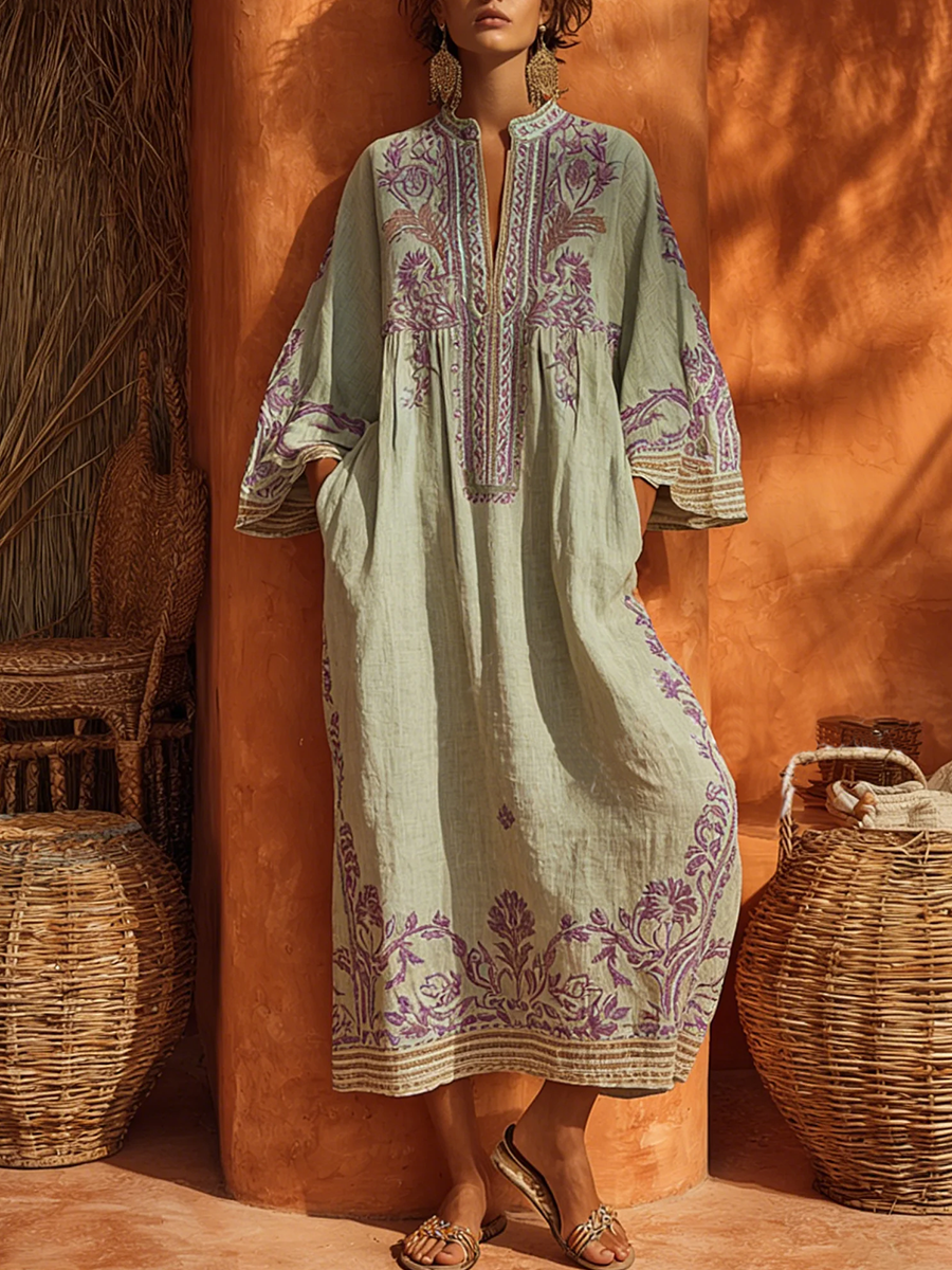 Severine | Women's Summer Maxi Dress Boho Kaftan - Sage - Image 1