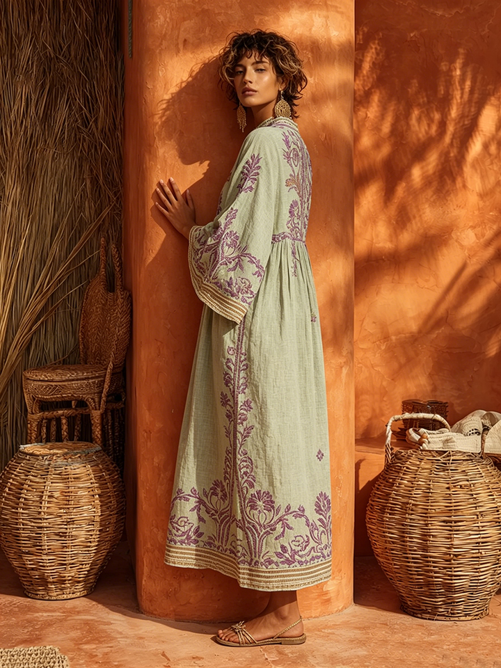 Severine | Women's Summer Maxi Dress Boho Kaftan - Sage - Image 3