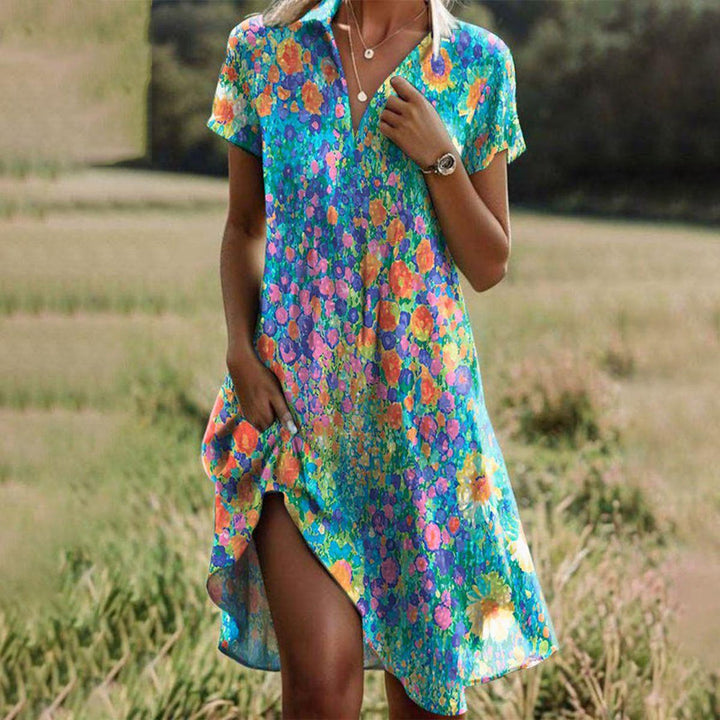 Rachel™ | Vintage Floral Boho V-Neck Dress