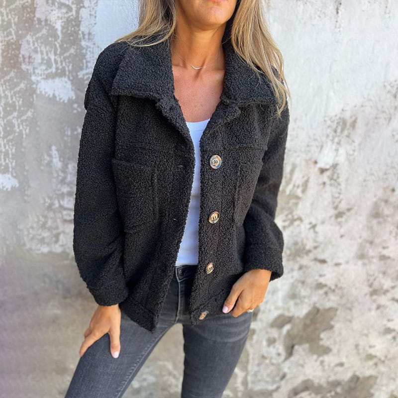 Simone | Women's Button Up Long Sleeve Jacket - Black - Image 1