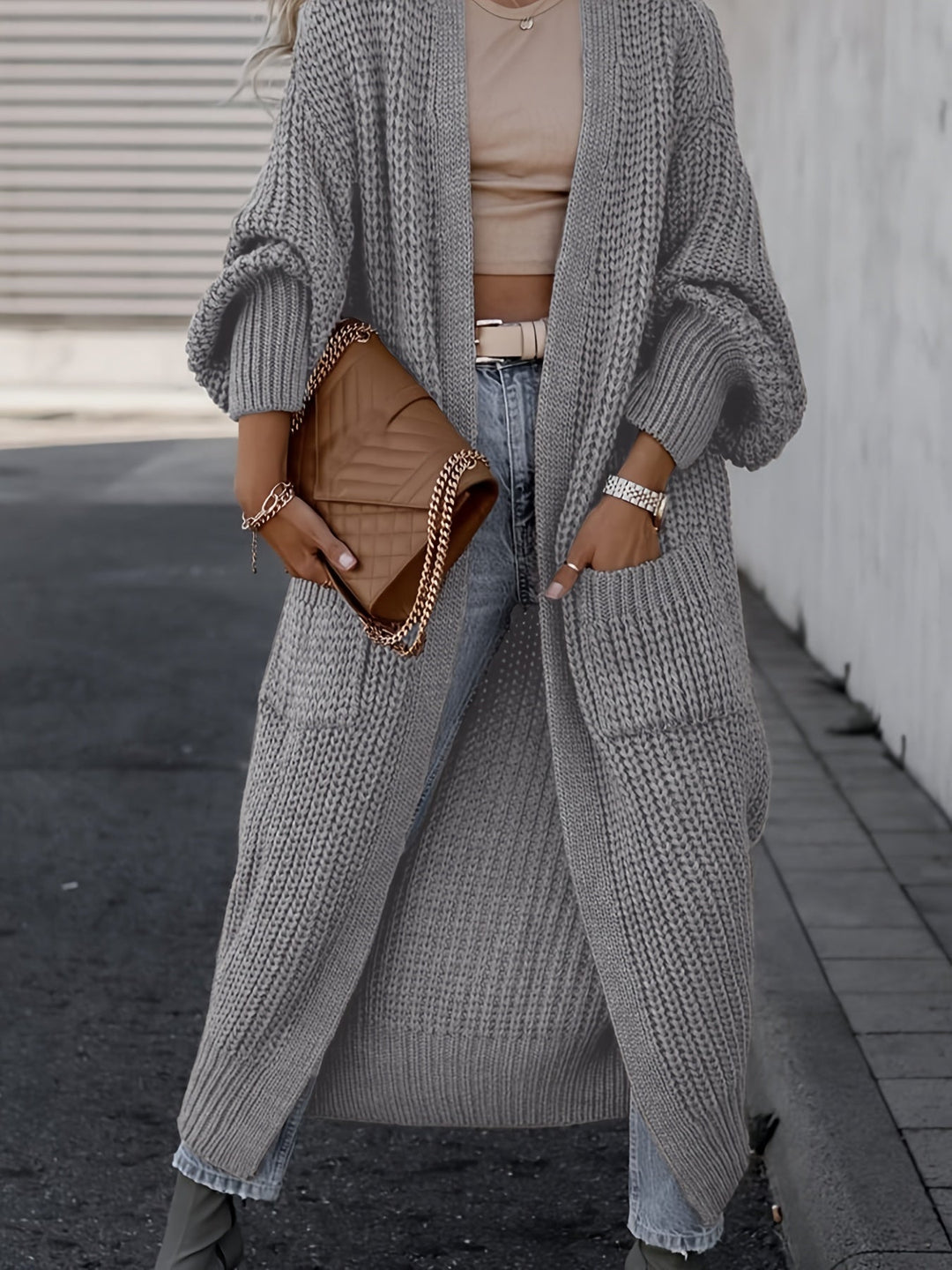 Solara | Women's Longline Open Front Cardigan - Grey - Image 1