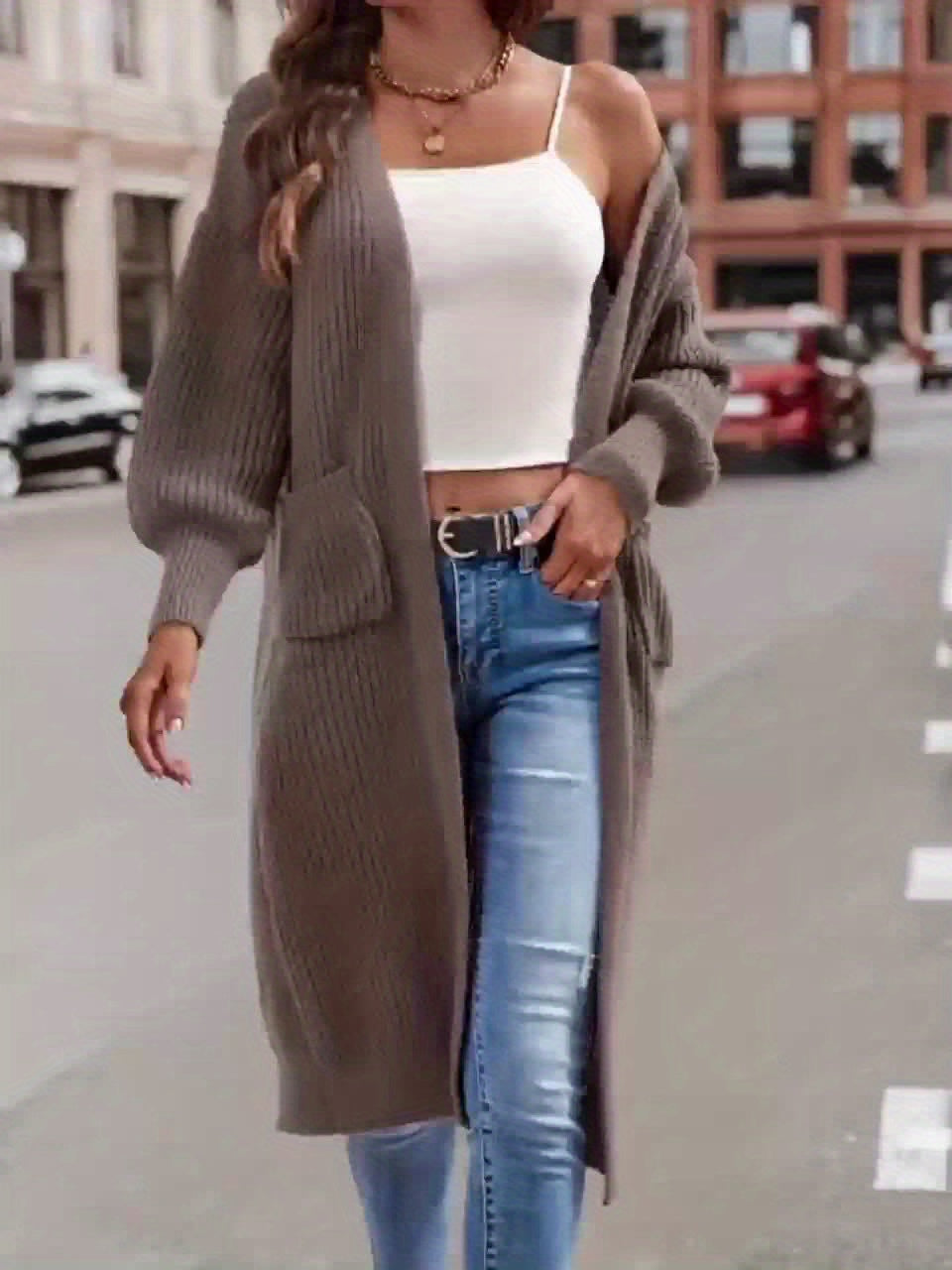 Solara | Women's Longline Open Front Cardigan - Grey - Image 11