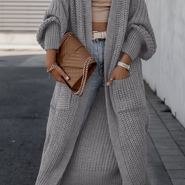 Solara | Women's Longline Open Front Cardigan - Grey - Image 14