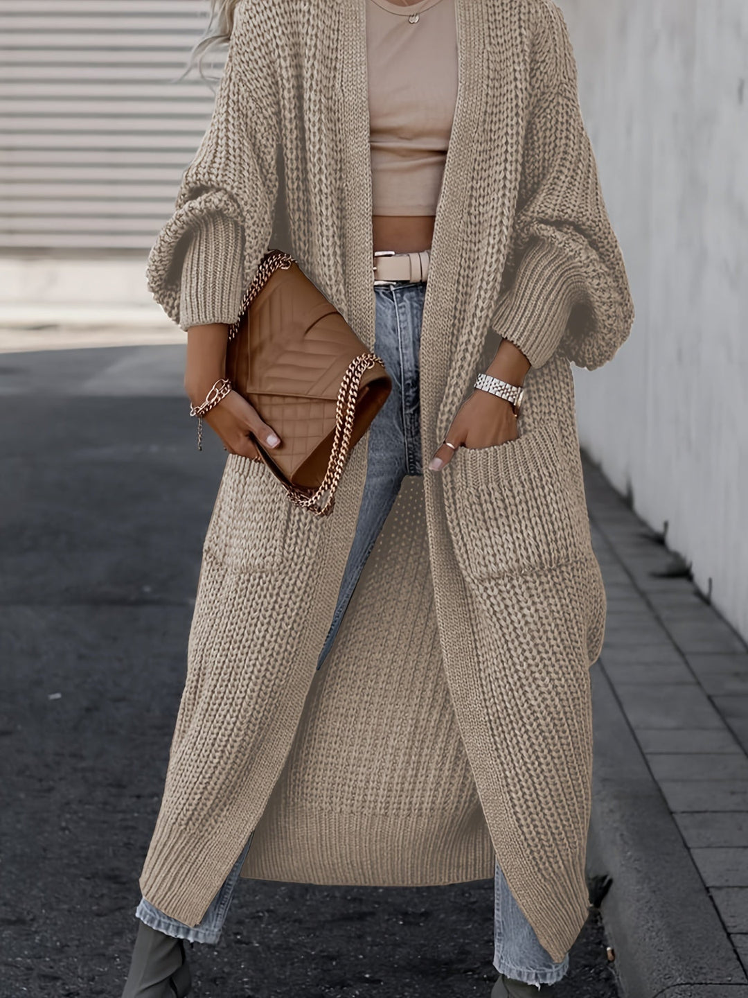 Solara | Women's Longline Open Front Cardigan - Grey - Image 4