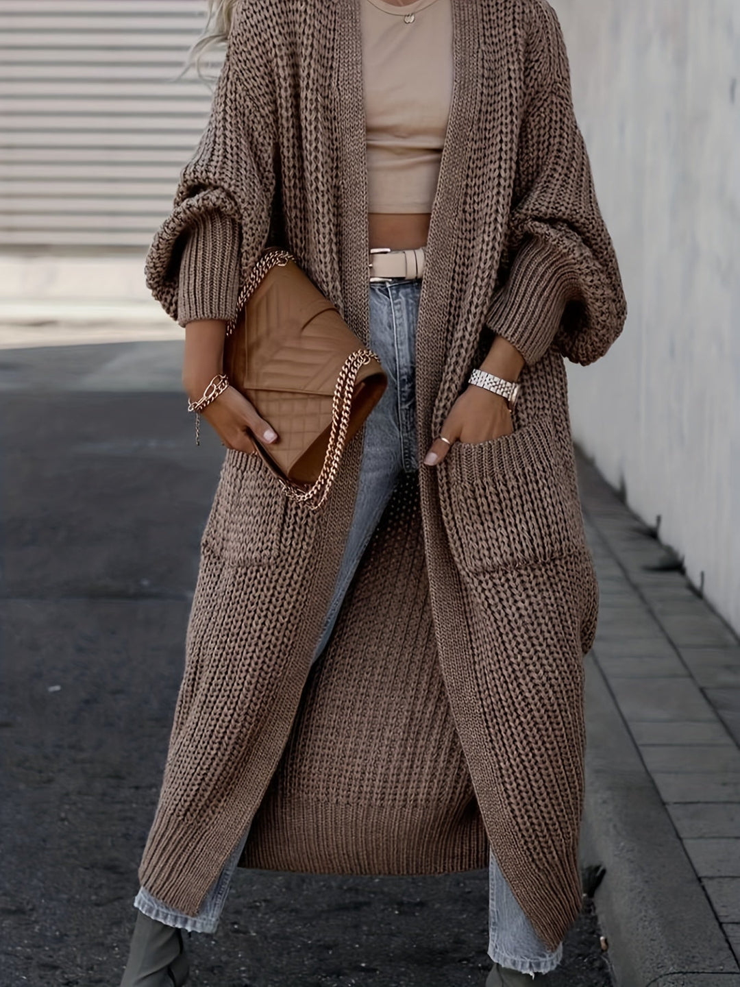 Solara | Women's Longline Open Front Cardigan - Grey - Image 8