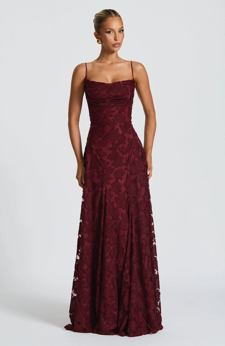 Solenne | Women's Wedding Guest Maxi Dress - Burgundy - Image 1