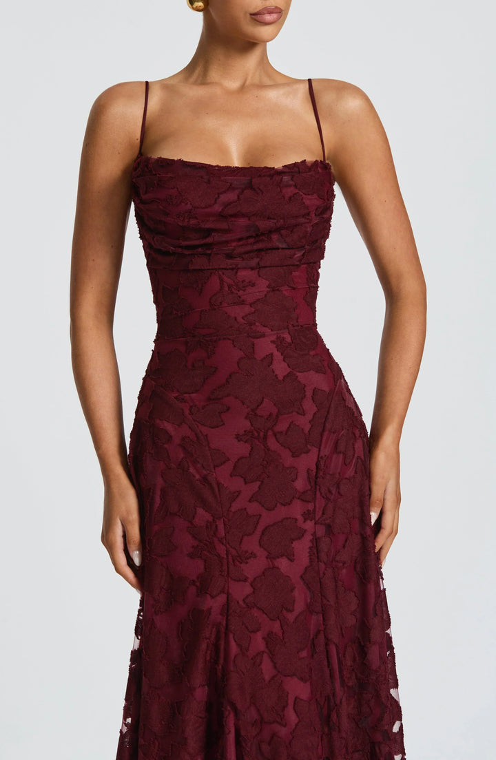 Solenne | Women's Wedding Guest Maxi Dress - Burgundy - Image 2