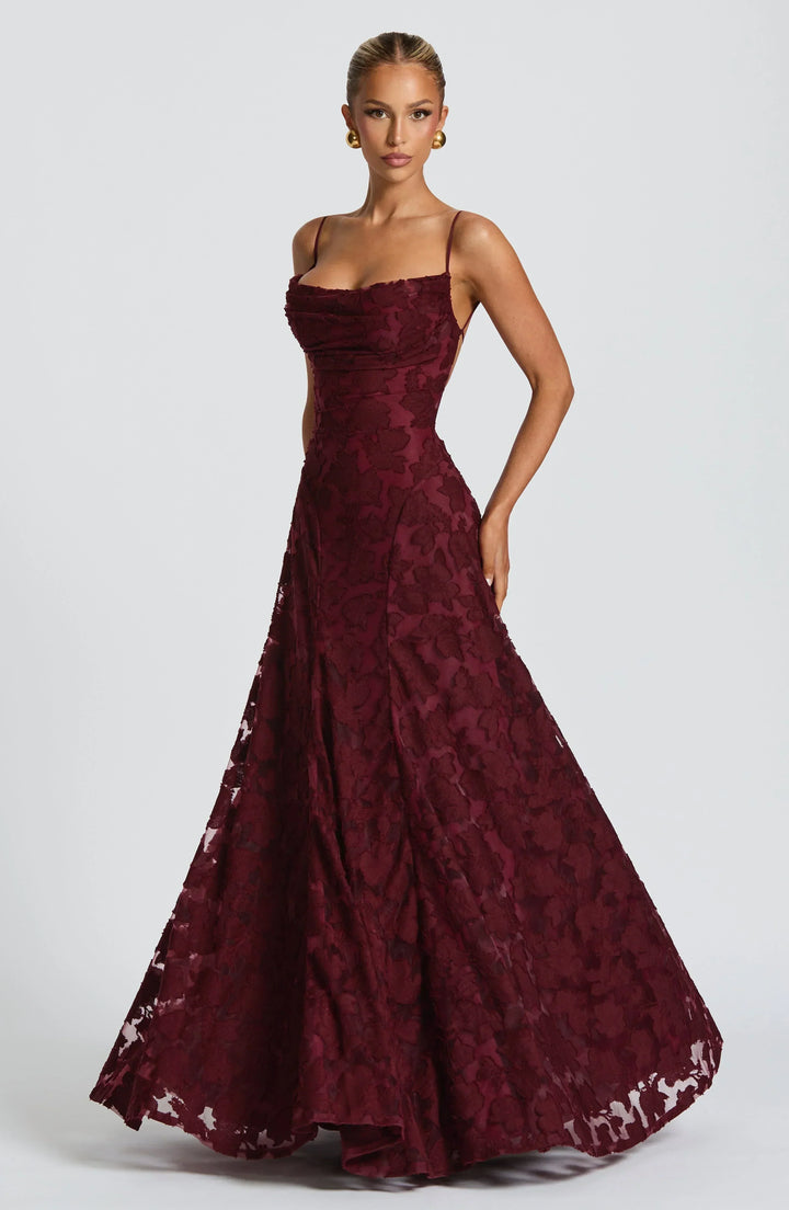Solenne | Women's Wedding Guest Maxi Dress - Burgundy - Image 3