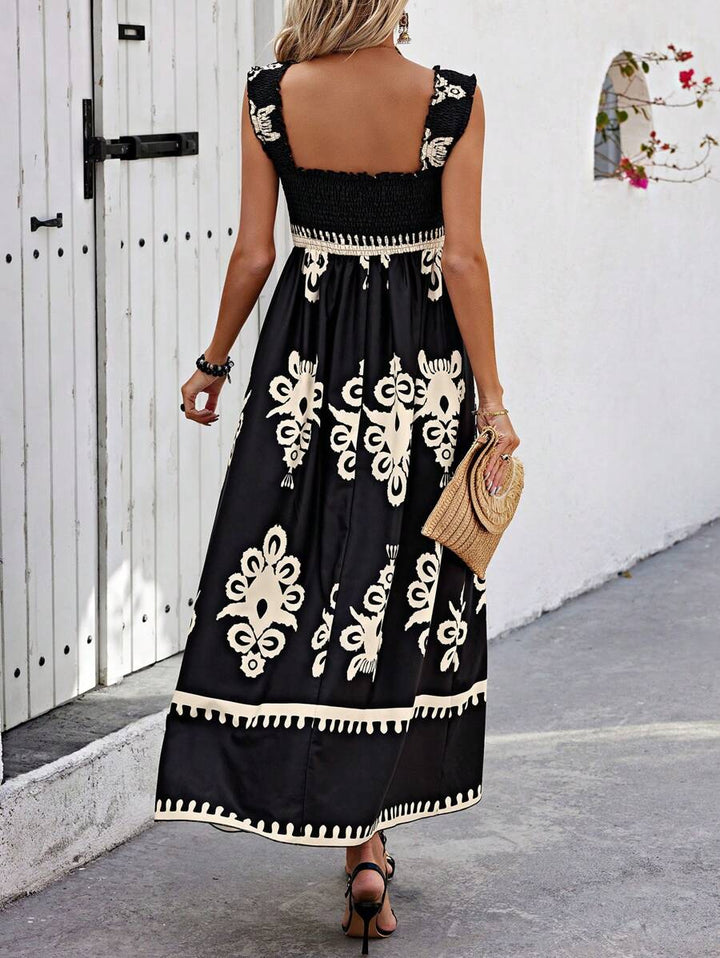 Solène | Women's Printed Maxi Beach Dress Square Neck - Cream - Image 7