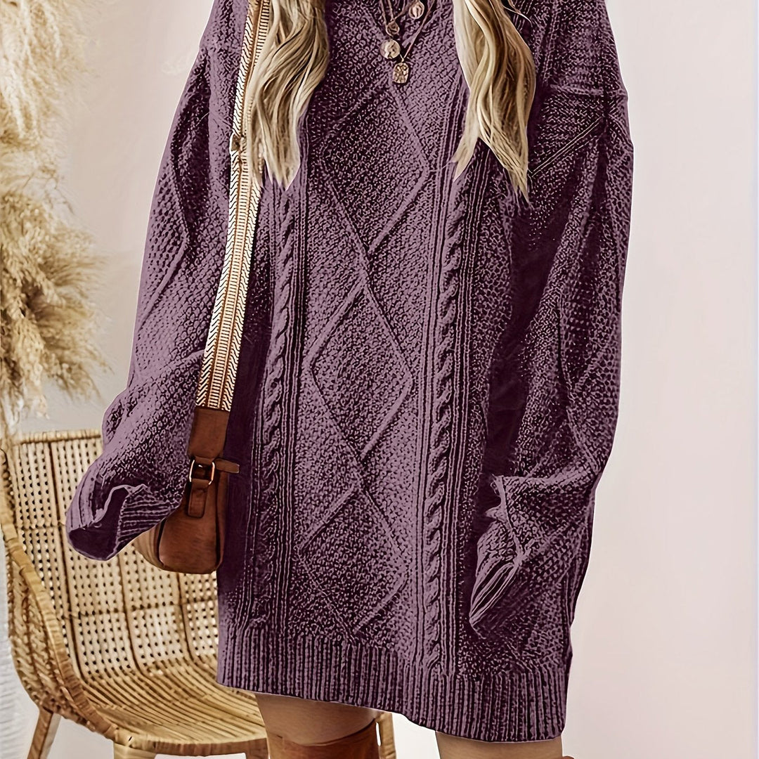 Solvaine | Women's Cable Knit Sweater Dress - Plum - Image 1