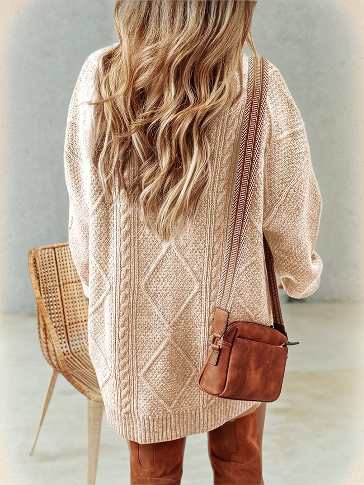 Solvaine | Women's Cable Knit Sweater Dress - Plum - Image 9