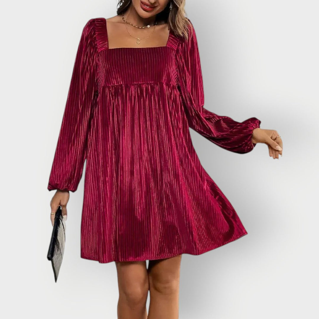 Solvindra | Women's Square Neck Mini Dress Long Sleeve - Image 2