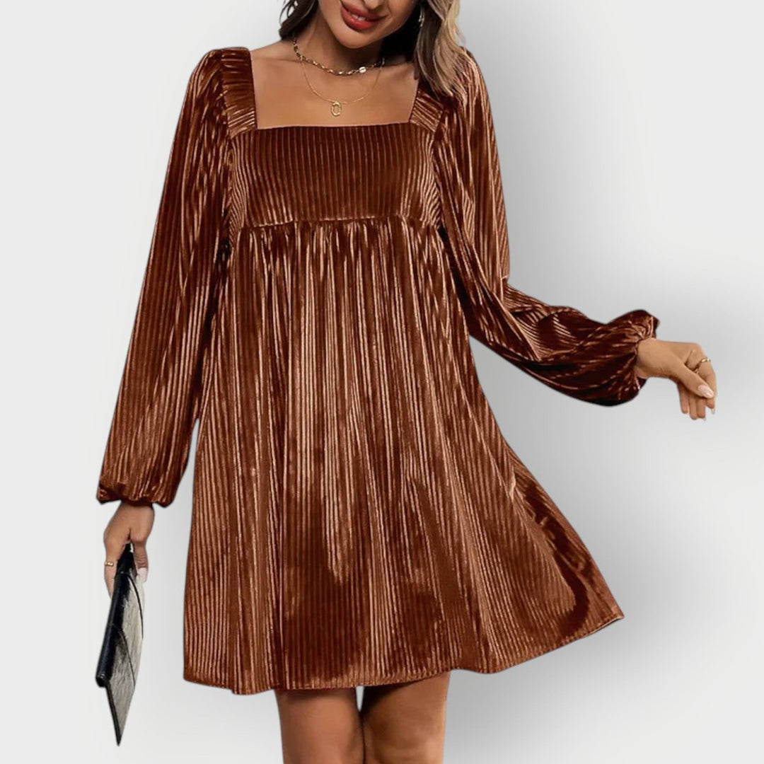 Solvindra | Women's Square Neck Mini Dress Long Sleeve - Image 3