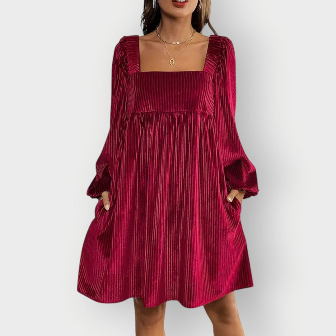 Solvindra | Women's Square Neck Mini Dress Long Sleeve - Image 4