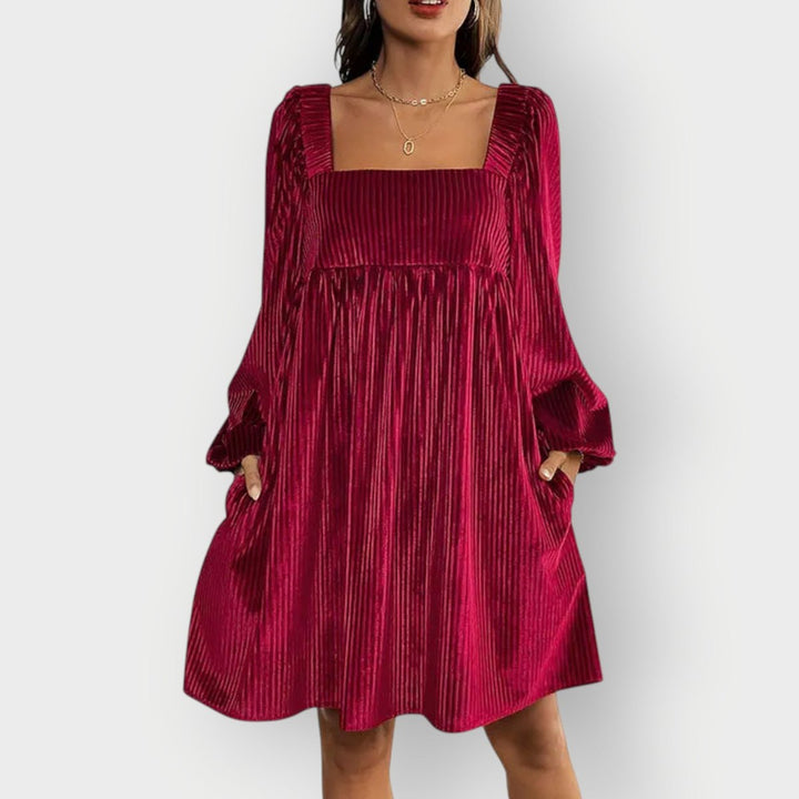 Solvindra | Women's Square Neck Mini Dress Long Sleeve - Image 4