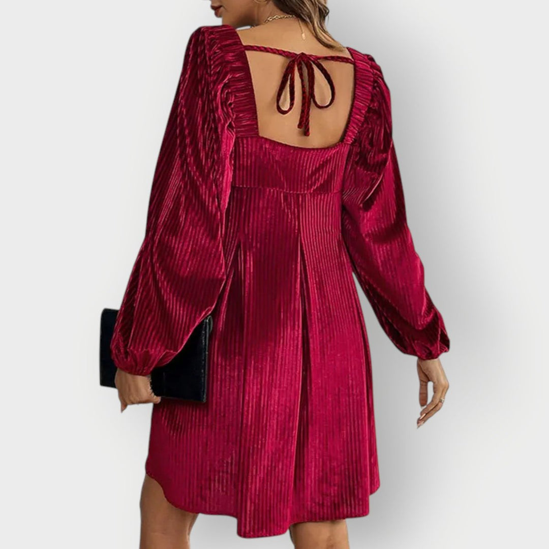 Solvindra | Women's Square Neck Mini Dress Long Sleeve - Image 5