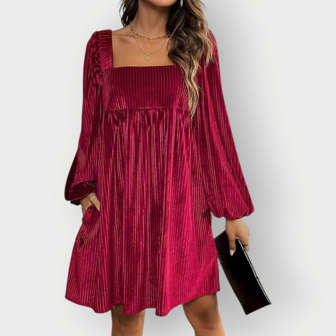 Solvindra | Women's Square Neck Mini Dress Long Sleeve - Image 6