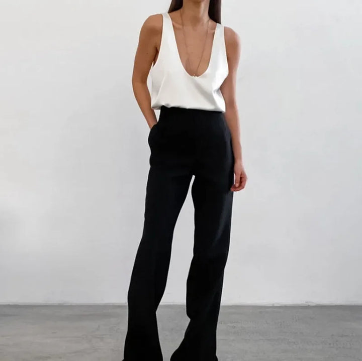 Soraya | Women's Boho Tank Top Deep V-Neck - White - Image 10