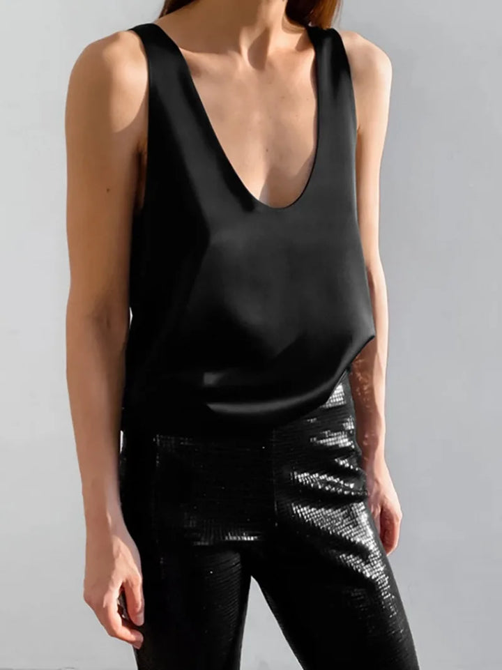 Soraya | Women's Boho Tank Top Deep V-Neck - White - Image 15
