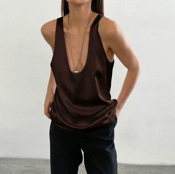 Soraya | Women's Boho Tank Top Deep V-Neck - White - Image 18