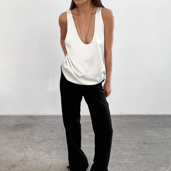Soraya | Women's Boho Tank Top Deep V-Neck - White - Image 9