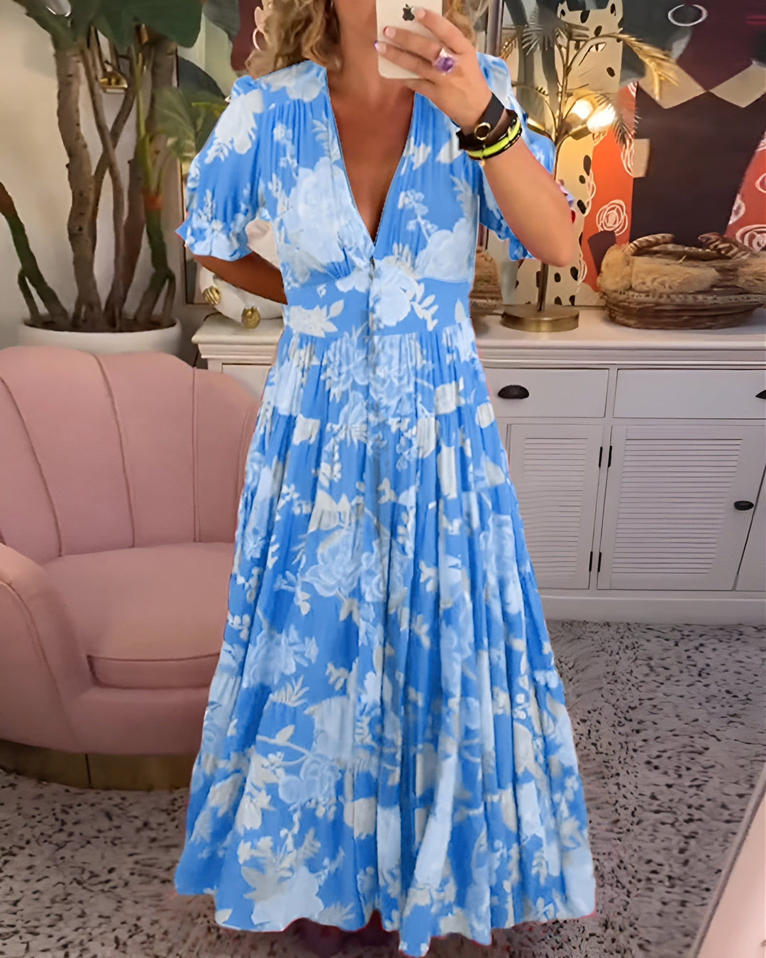 Sorella | Women's Floral Print V-Neck Maxi Dress - Red - Image 2