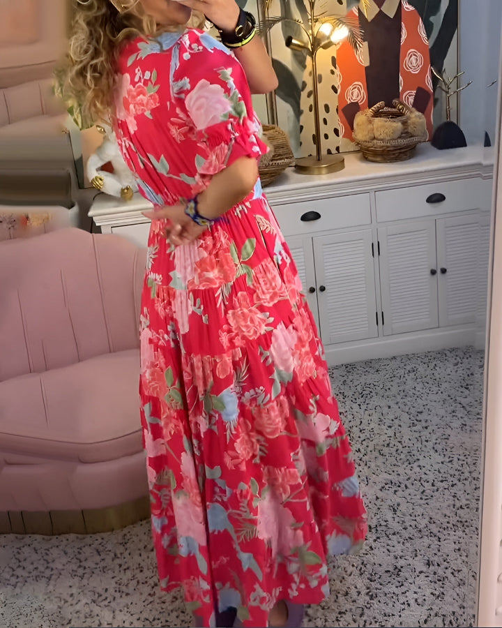 Sorella | Women's Floral Print V-Neck Maxi Dress - Red - Image 4