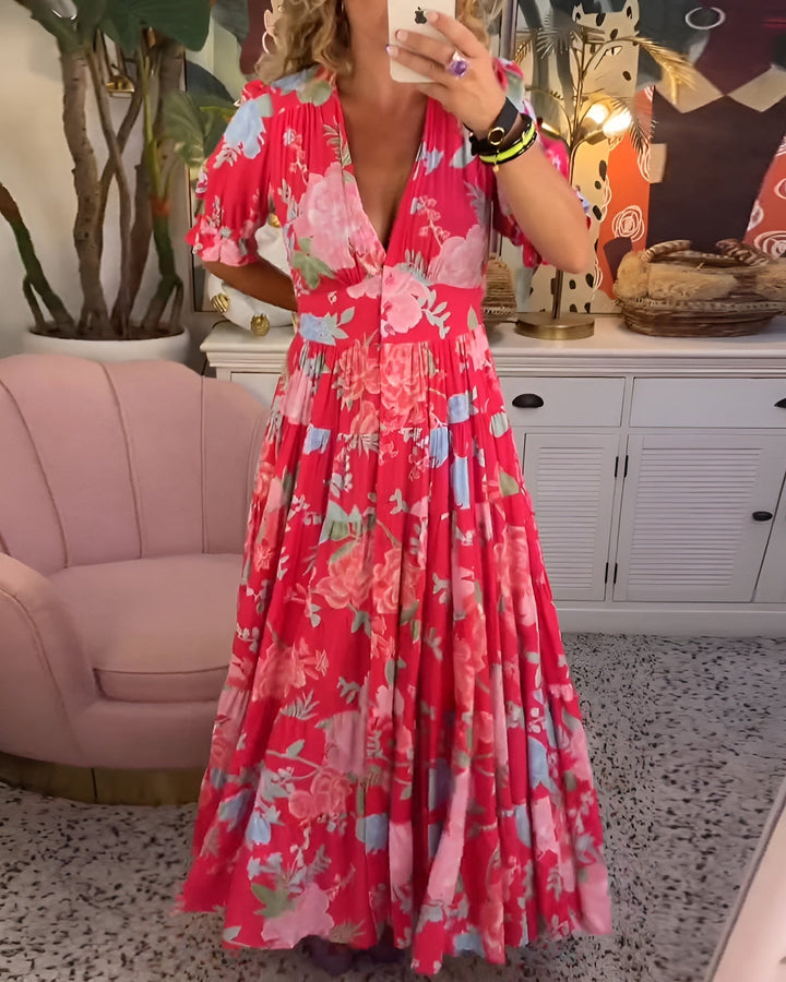Sorella | Women's Floral Print V-Neck Maxi Dress - Red - Image 5