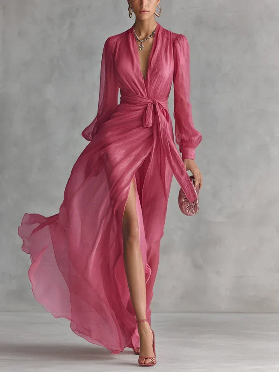Sorelle | Women's Chiffon Wrap Maxi Dress - Pink - Image 1