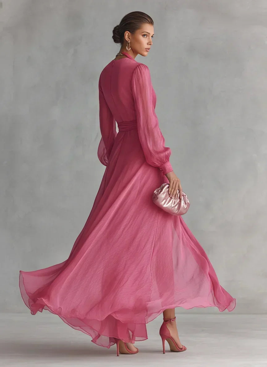 Sorelle | Women's Chiffon Wrap Maxi Dress - Pink - Image 2
