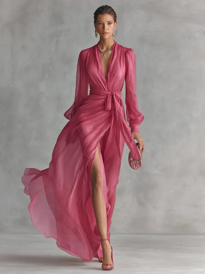 Sorelle | Women's Chiffon Wrap Maxi Dress - Pink - Image 3