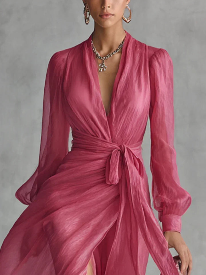 Sorelle | Women's Chiffon Wrap Maxi Dress - Pink - Image 4
