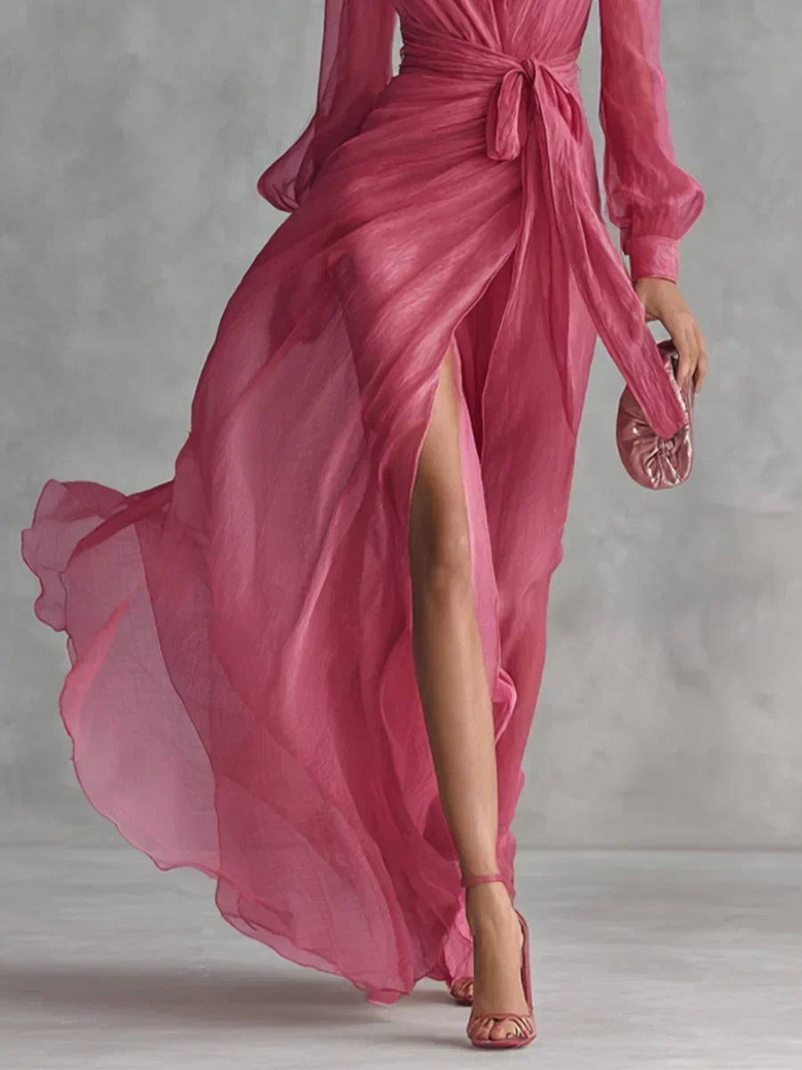 Sorelle | Women's Chiffon Wrap Maxi Dress - Pink - Image 5