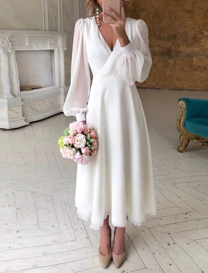 Sorelle | Women's Long Sleeve Bridal Midi Dress - White - Image 1