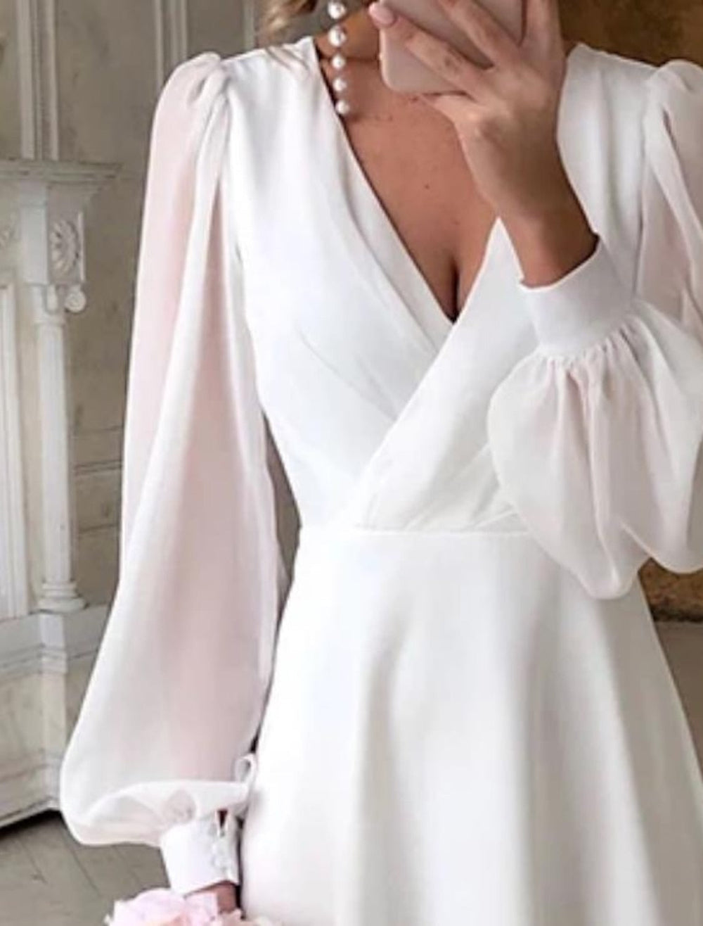 Sorelle | Women's Long Sleeve Bridal Midi Dress - White - Image 2