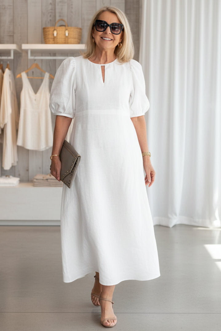 Sorinda | Women's Midi Dress Puff Sleeve Keyhole - Image 2